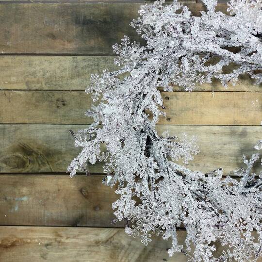 22" Clear Ice & Snowflakes Black Twigs Wreath